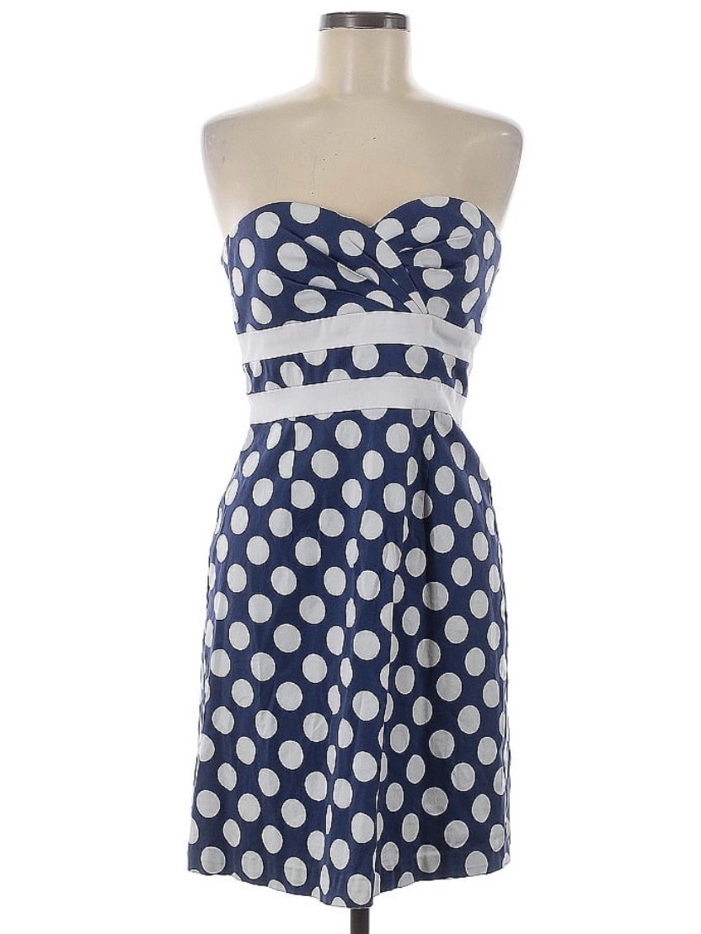 Donna Ricco Navy and White Polka Dot Strapless Dress